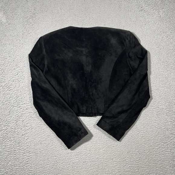 VTG Danier Suede Crop Jacket Women's L Black Genuine Leather Lined Button City - Picture 5 of 11